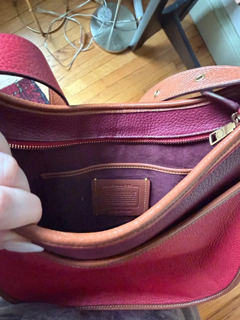 Coach Red Two-Tone Leather Shoulder Bag - Picture 5 of 9